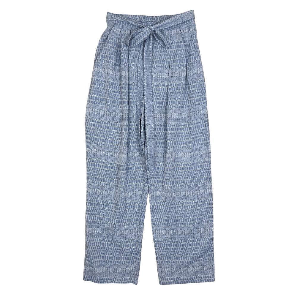 Mara Hoffman Blue and White Textured Print Tie Waist Cotton Pants Size XS